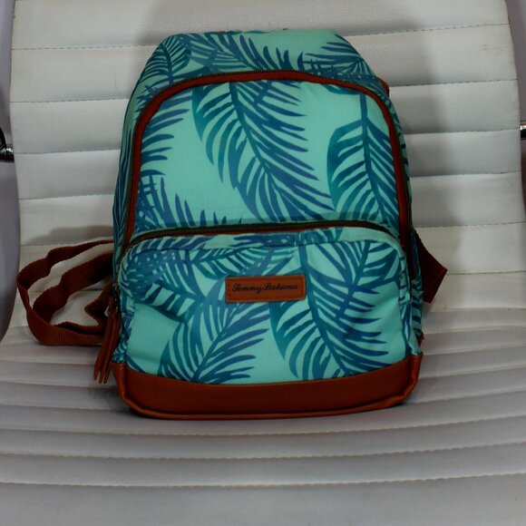 Tommy Bahama  Green Leaves Brown woman travel boho backpack 11"x 9" x 6.5" - Picture 1 of 6